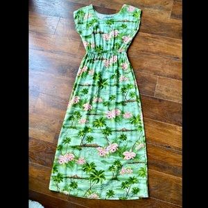 LIKE NEW Milson Long Green Dress with Tropical Print size M RARE/HARD TO FIND